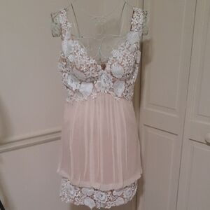 Jovani Floral Lace Chemise in Cream and White